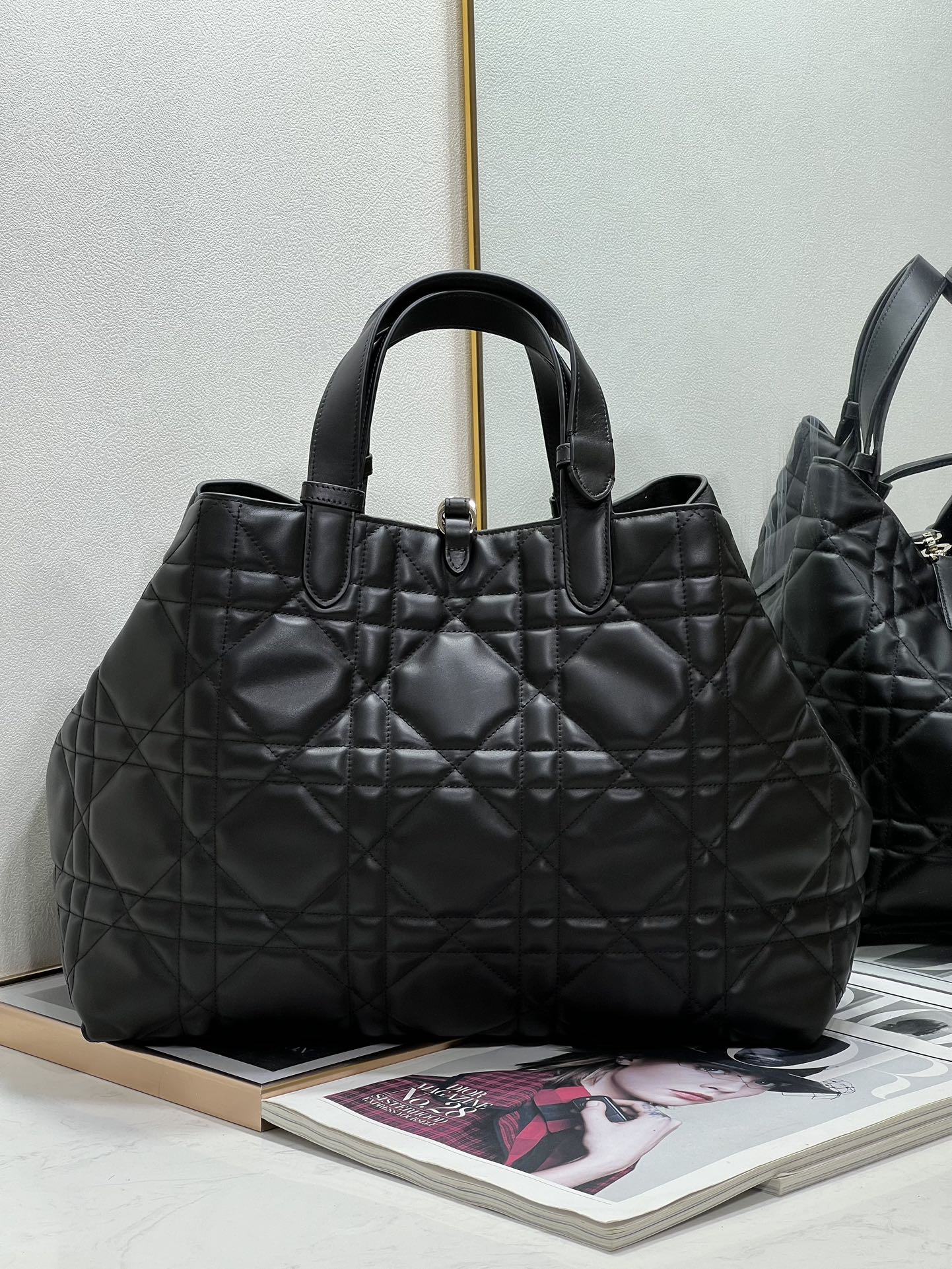 Large Dior Toujours Bag Black Macrocannage Calfskin